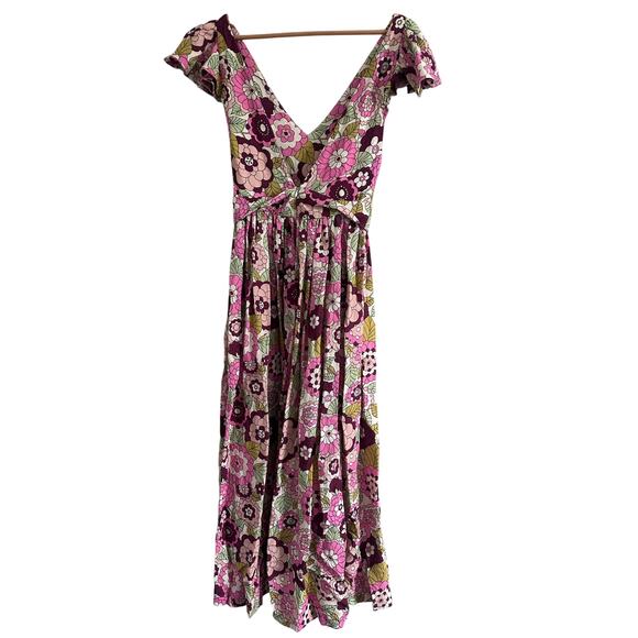 Dodo Bar Or Jenny Floral Print Ruffle Sleeve Maxi Dress Size Small - Picture 3 of 5